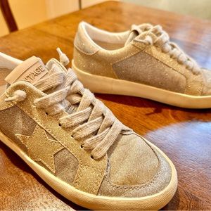 Size 5.5 Vintage Havana sneakers gold and silver glitter with gold stars